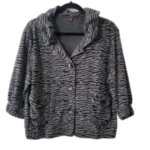 Fever Women XL Cropped Cardigan Zebra Print Ruffle Neck Button Down Lightweight